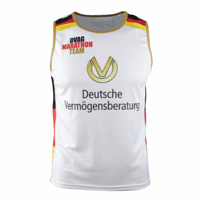 Dynamischer Racerback – Das Highlight-Top in Weiß mit Schwarz-Rot-Gelb